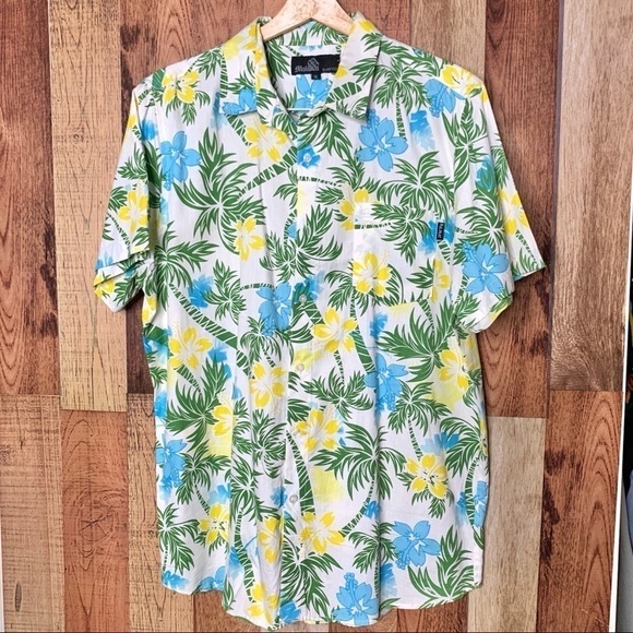 Molokai Mens Hawaiian Hibiscus Button Up Shirt - Picture 1 of 4